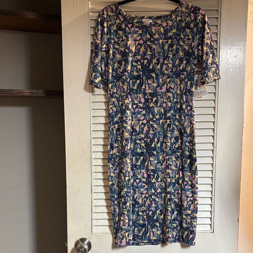 LuLaRoe Abstract Blue and Pink Maxi Dress